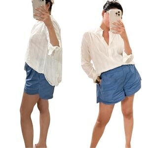 NILI LOTAN Collarless Long Sleeve White Embroidered Cotton Shirt Top Sz XS